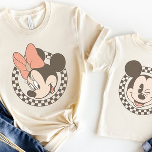 Retro Disney Shirts, Mickey Checkered Shirt, Disney Family Shirts, Minnie Mouse Tees, Vintage Disney Tee, Disneyland, Disneyworld Shirts