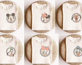 Retro Disney Pocket Size Print Shirts, Mickey Checkered Shirt, Family Shirts, Minnie Mouse Pocket Tees, Gift Disneyland Tee, Disneyworld Tee