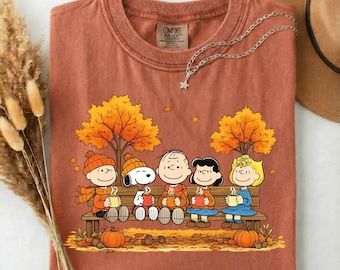 Comfort Colors® Cozy Fall Friends Shirt, Autumn Coffee Lover Tee, Cute Pumpkin Season Graphic Tee, Fall Bench Illustration, Cozy Autumn Gift
