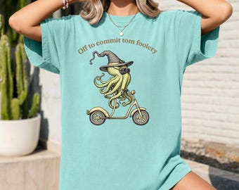 Comfort Colors® Funny Halloween Octopus Shirt, Off To Commit Tom Foolery Tee, Witchy Octopus Graphic Shirt, Spooky Season T Shirt