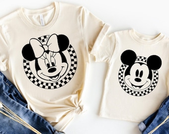 Retro Disney Shirts, Mickey Checkered Shirt, Disney Family Shirts, Minnie Mouse Tees, Vintage Disney Tee, Disneyland, Disneyworld Shirts