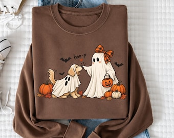 Ghost Dog Halloween Sweatshirt, Cute Boo Halloween Shirt, Funny Dog Lover Crewneck, Pumpkin Fall Sweatshirt, Spooky Season Gift