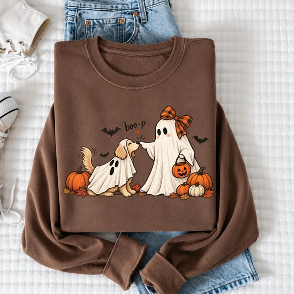Ghost Dog Halloween Sweatshirt, Cute Boo Halloween Shirt, Funny Dog Lover Crewneck, Pumpkin Fall Sweatshirt, Spooky Season Gift