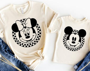 Retro Disney Shirts, Mickey Checkered Shirt, Disney Family Shirts, Minnie Mouse Tees, Vintage Disney Tee, Disneyland, Disneyworld Shirts