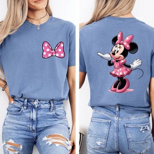 Camiseta Comfort Colors® Disney Minnie Mouse de doble cara, camiseta de Minnie de Disneyland, sudadera con estampado de Minnie con lazo de doble cara, sudadera Disney para niñas imagen 2