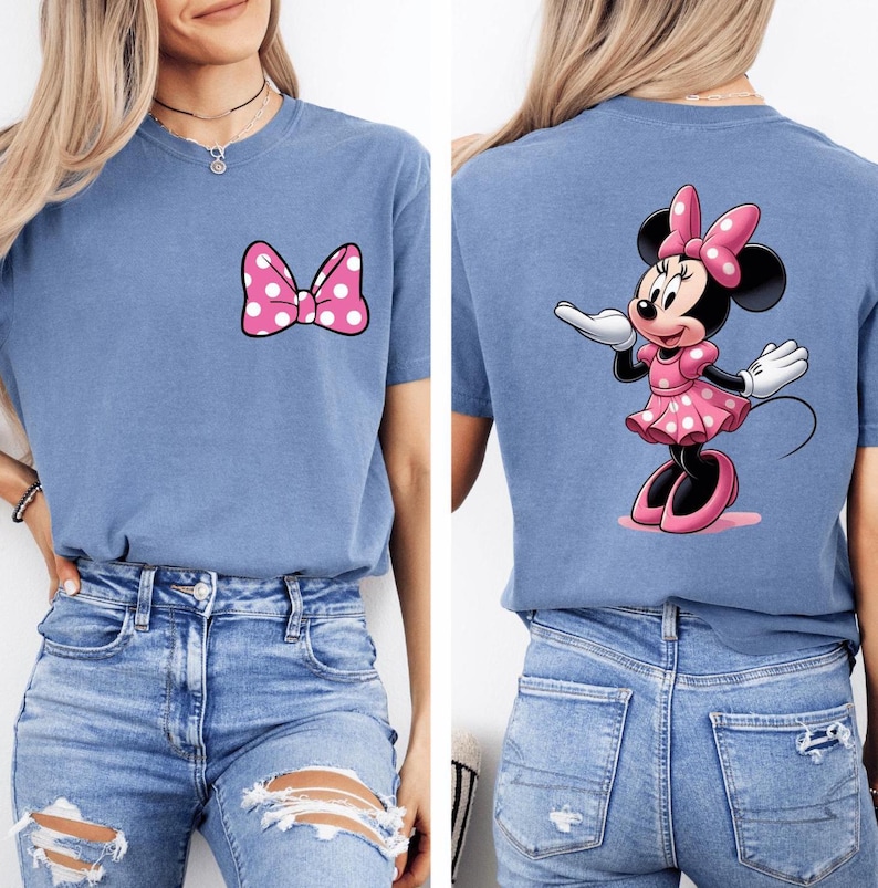 Camiseta Comfort Colors® Disney Minnie Mouse de doble cara, camiseta de Minnie de Disneyland, sudadera con estampado de Minnie con lazo de doble cara, sudadera Disney para niñas imagen 2