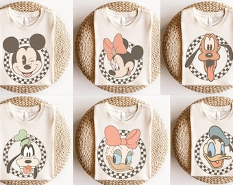 Retro Disney Shirts, Mickey Checkered Shirt, Disney Family Shirts, Minnie Mouse Tees, Vintage Disney Tee, Disneyland, Disneyworld Shirts