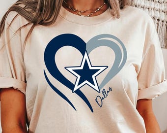 Camiseta de corazón de fútbol de Dallas: ropa para fanáticos del día del partido
