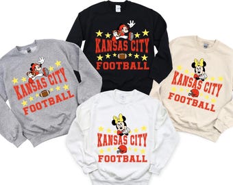 Kansas City Football Mickey Minnie Sweatshirt, Game Day Disney Shirt, Disney Couple Kansas Fan Tee, Sunday Gameday KC Crewneck Sweatshirt