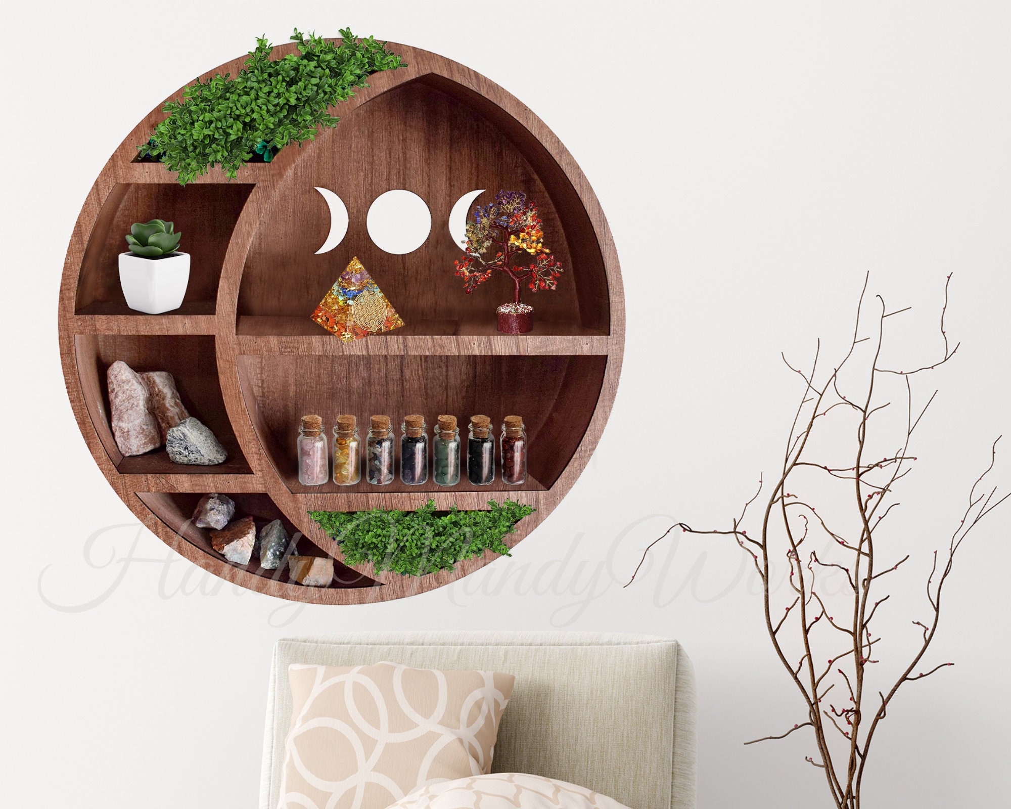Crescent Moon Shelf,Crystal Shelf Display,Essential Oil Shelf,Wooden Moon Shelf,Crystal Display Shelf,Moon Decor,Wiccan Décor, Crystal shelf