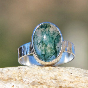 Genuine Moss Agate Silver Ring | Handmade Moss Agate Oval Gemstone Ring | 925 Solid Sterling Silver Ring | Statement Ring, daintly Ring,