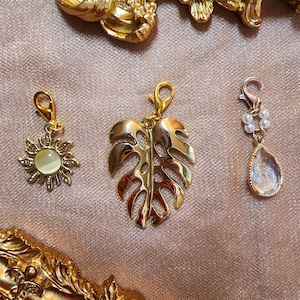 Monstera, Celestial sun and waterdrop charms for Traveler&#39;s notebook or Zippers