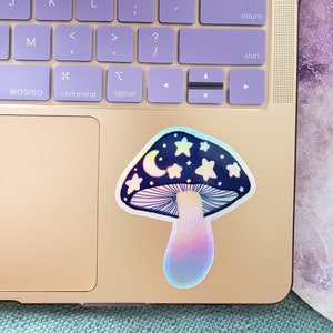 Autocollant holographique en vinyle Starry Night Mushroom