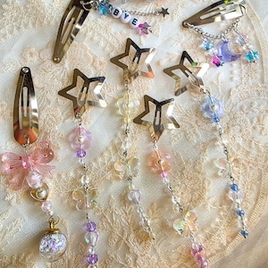 Silver Star hair clips Y2K dangle hair accessories