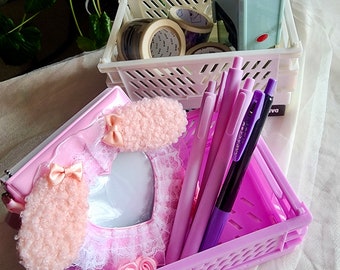 Pequeña caja de almacenamiento plegable apilable Lavanda/Blanco