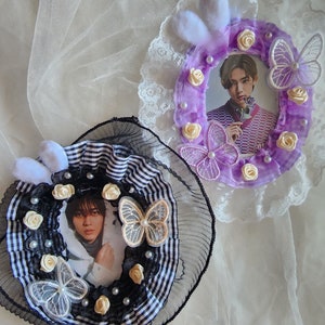 Bunny ears and butterfly plaid ribbon with lace decorated to-loader for photo card with ball chain