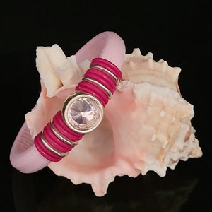 Pale Pink Regaliz Leather Pink Swarovski and Silver Focal Women’s Bracelets