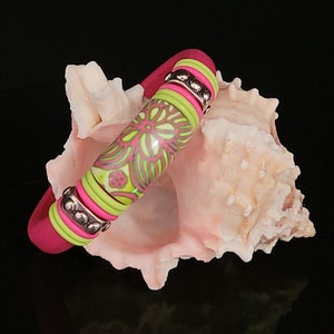 Fuchsia Regaliz Licorice Lime Green and Fuchsia Polymer Clay Focal Women’s Bracelet