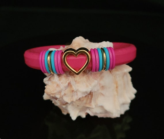 Pink Leather Bracelet with Gold Accent Women main image 3