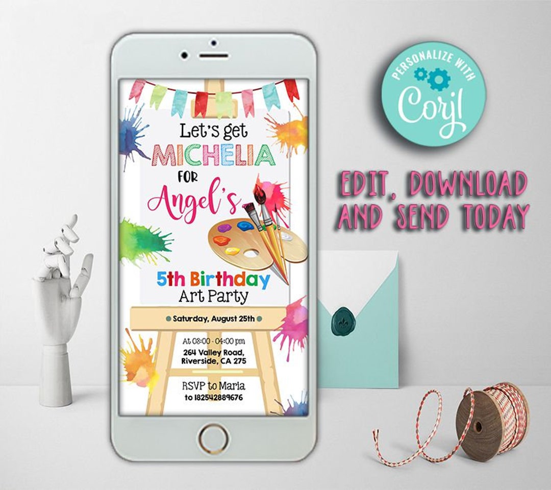 Art Party Birthday Party Evite Painting Party Electronic Etsy