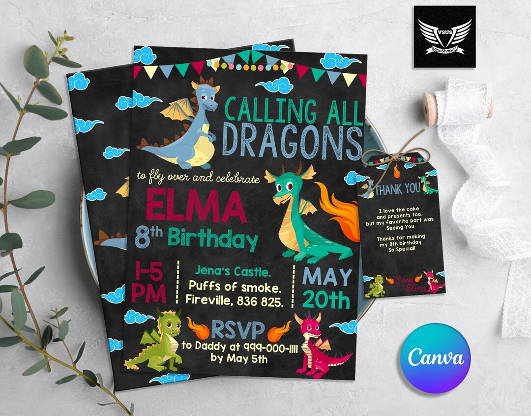 Editable Dragon Invitation Dragon Birthday Invitation Dragon - Etsy