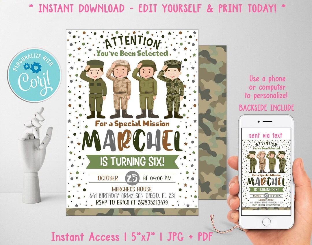 Army Invitation Template Army Birthday Invitation Army Party - Etsy