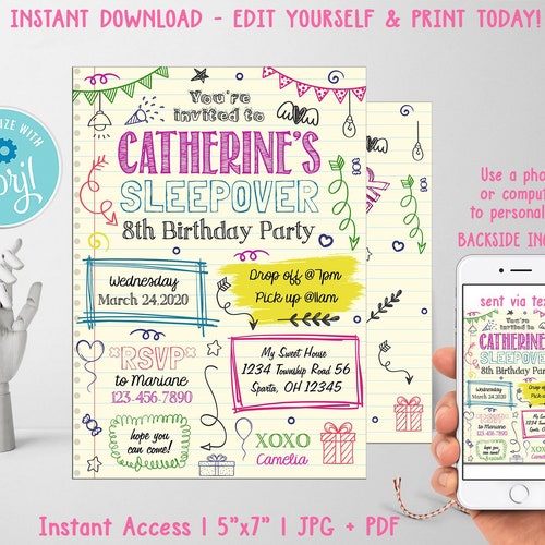 Printable Sleepover Birthday Invitation Pajama Party - Etsy