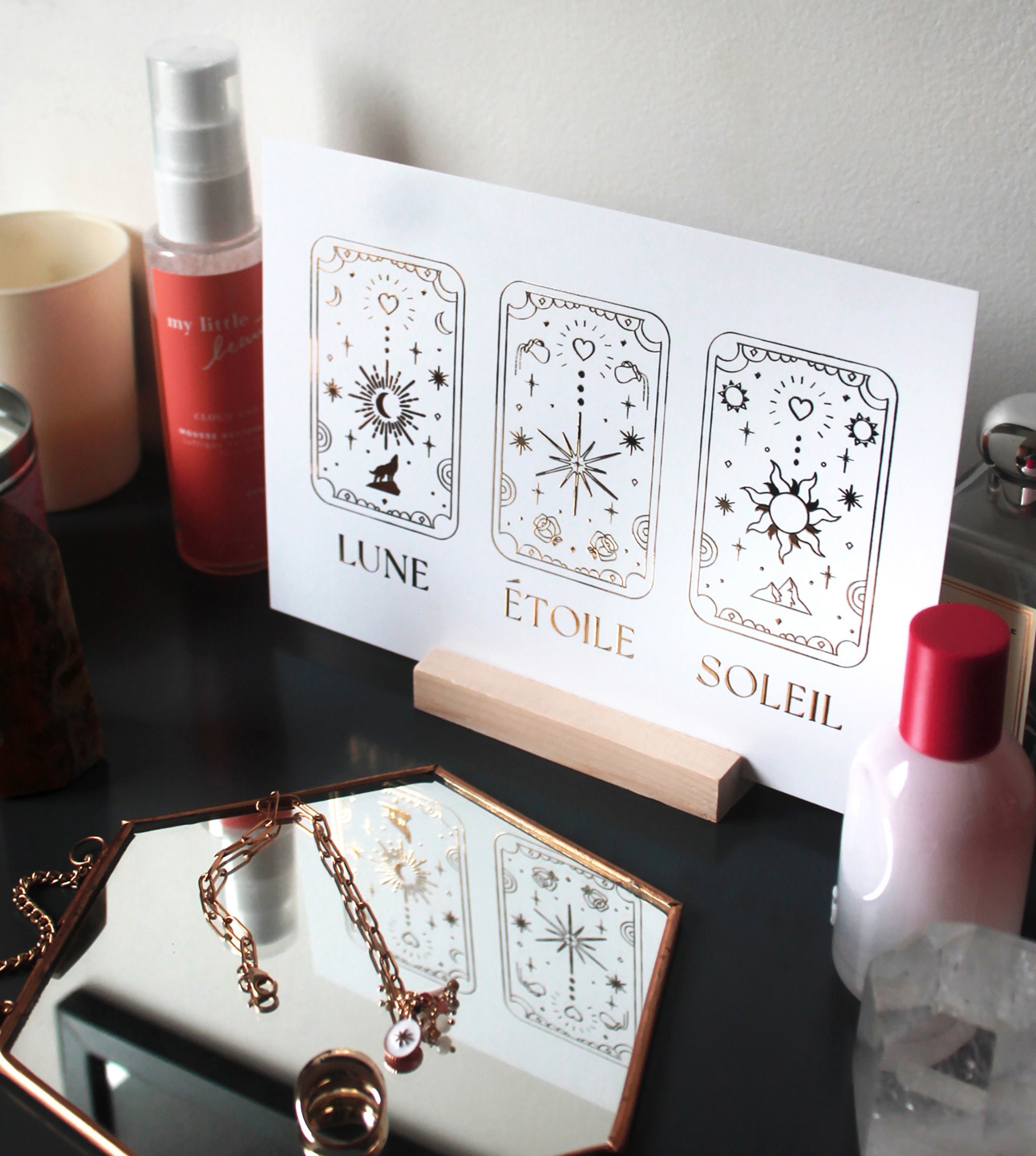 Tarot Cards Print White & Gold/Tarot Wall Art Illustration Affiche Cartes Tarot Art Print Minimalist