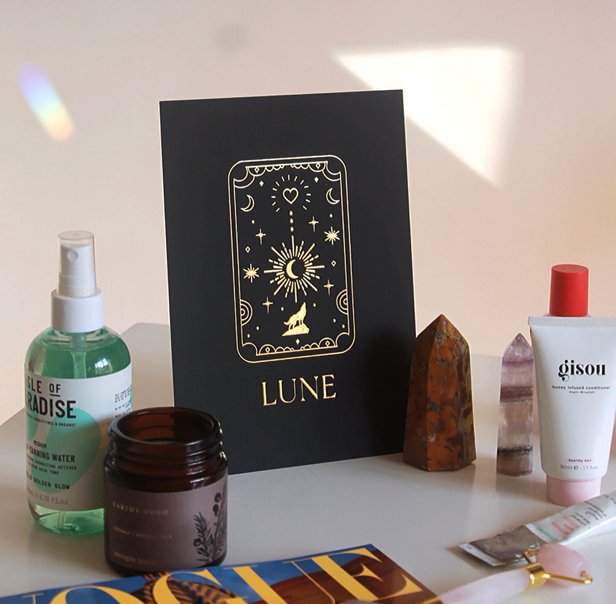 Tarot Card Print Moon Black & Gold/Tarot Wall Art Illustration Affiche Tarot Lune Art Print Minimali