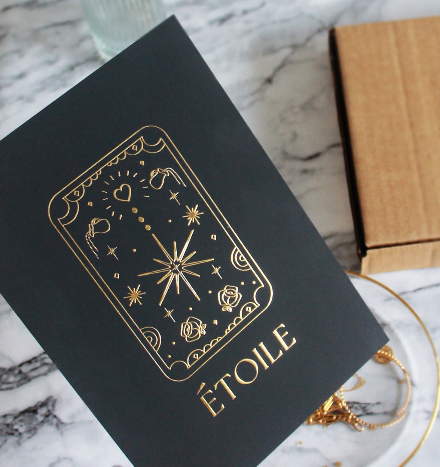 Tarot Card Print Star Black & Gold/Tarot Wall Art Illustration Affiche Tarot Étoile Art Print Minima