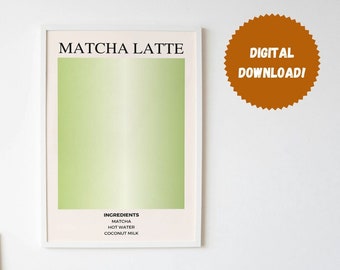 Matcha Latte Minimalist Poster | Japanese Tea Coffee Print | Vintage Retro Beverage Poster | Kitchen Decor | Bar Wall Art Print