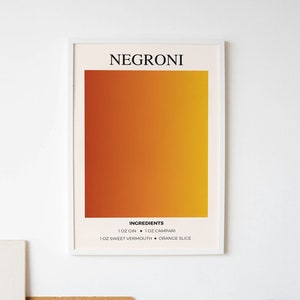 Cartel minimalista de Negroni / Impresión de carrito de bar / Cartel de cóctel / Decoración de cocina / Impresión minimalista de arte de pared / Decoración de hora feliz / Mediados de siglo