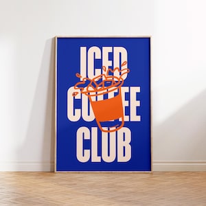 Poster Iced Coffee Club, arte murale per cucina, stampa Coffee Club, stampa Coffee Lover, Coffee Social Club, decorazione murale per bar, arte retrò per caffè