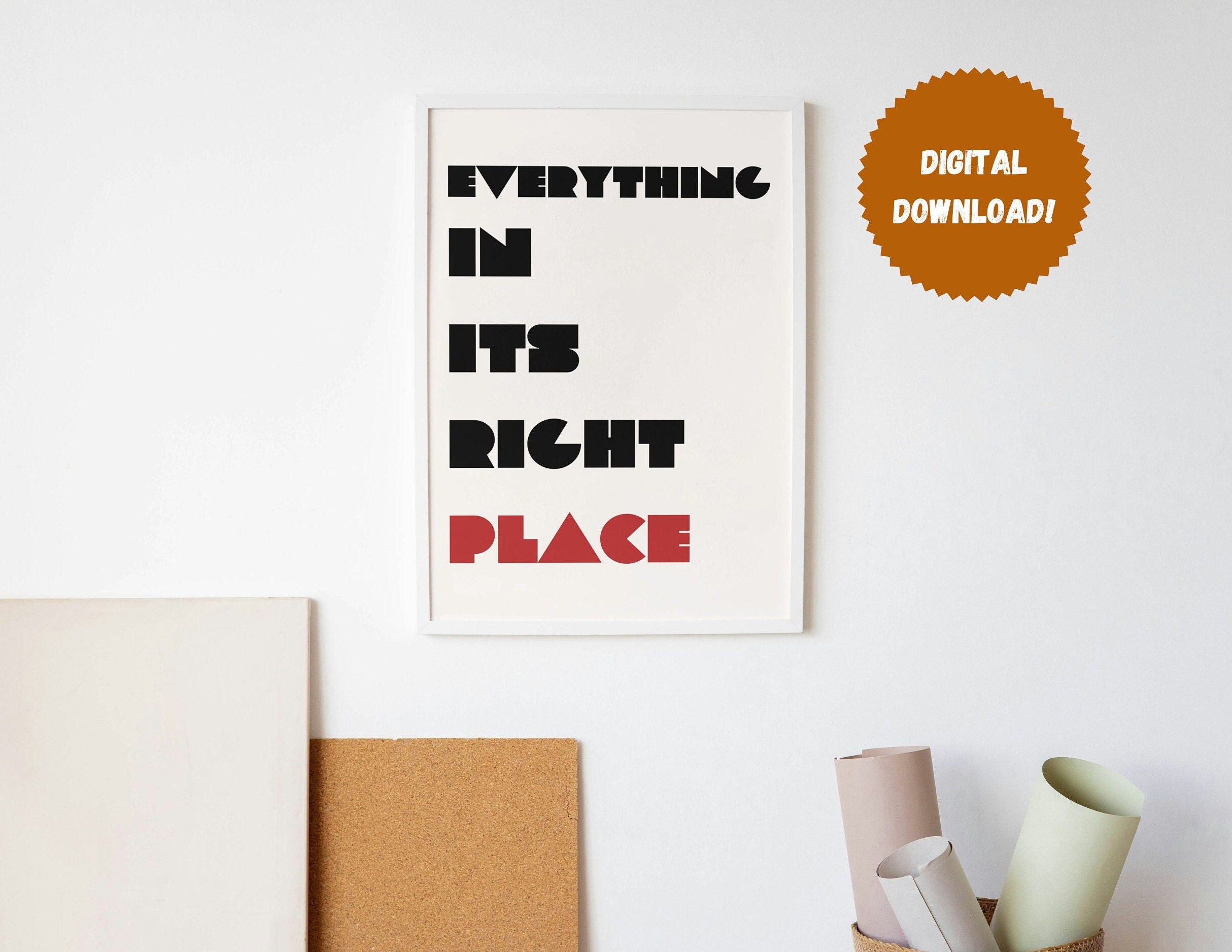 Everything In It's Right Place Radiohead Vintage Typography Print DIGITAL DOWNLOAD
