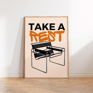 Póster de la silla Wassily, impresión Take A Rest, arte mural de Marcel Breur, impresión arquitectónica, arte mural minimalista de mediados de siglo, diseño Bauhaus