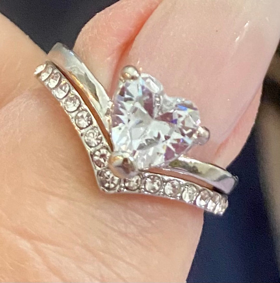 Engagement Ring Swarovski Crystals Wedding Ring. Heart Shaped Etsy