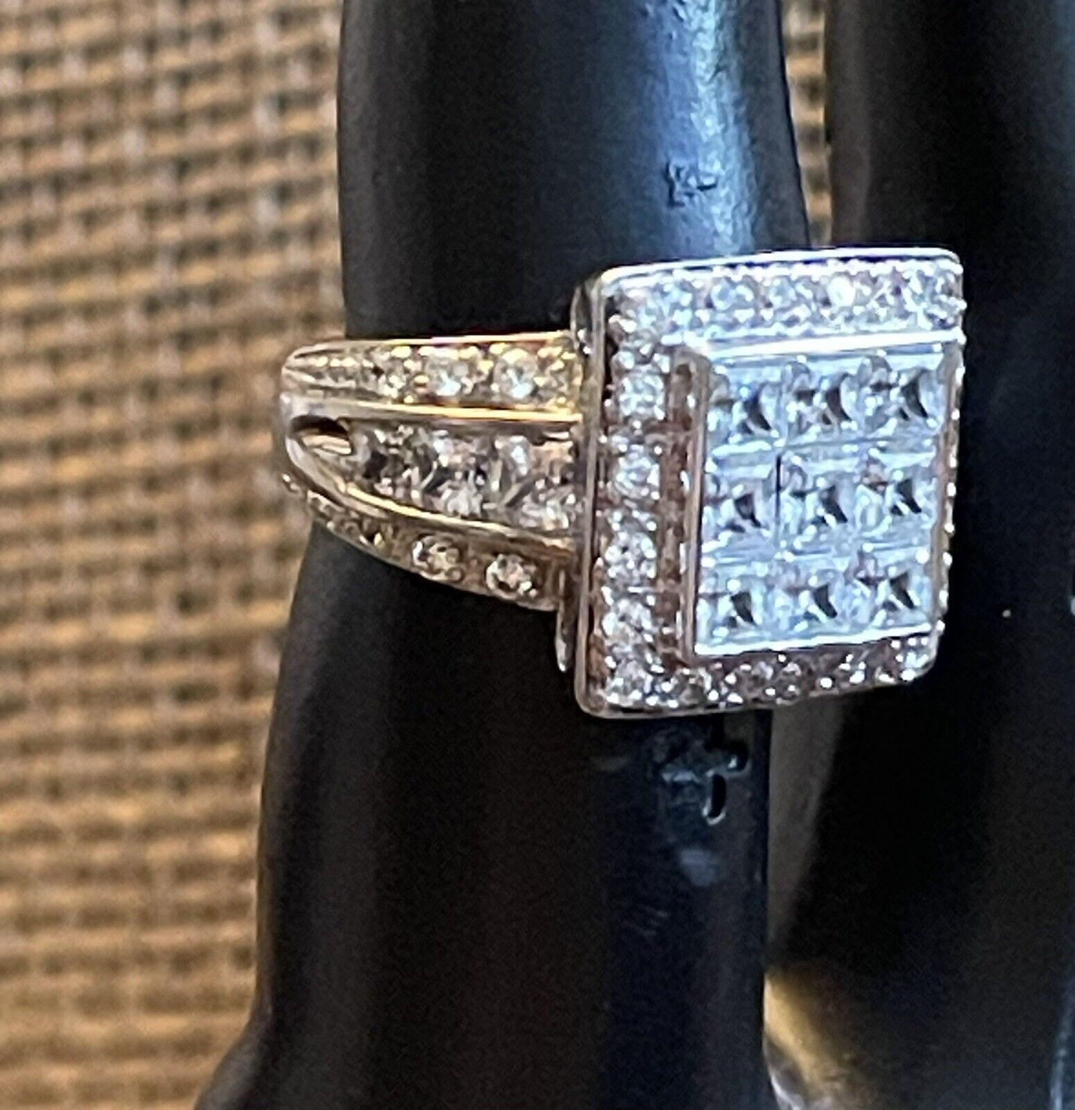 925 Sterling Silver Square Princess Shaped Pave Solitaire Engagement Sz 6