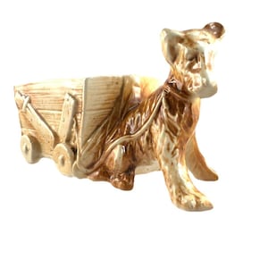 Vintage McCoy Pottery Dog with Cart Planter, vroege jaren 1950, nieuwstaat, gesigneerd