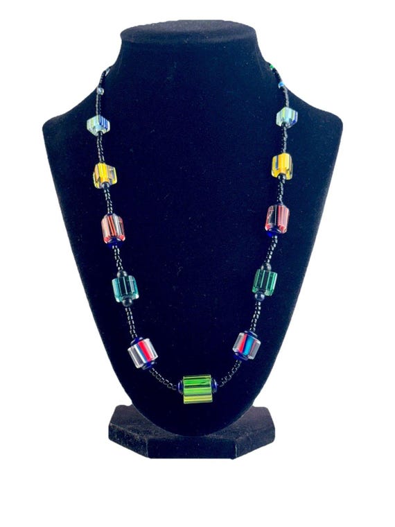 Vtg Venetian Art Glass Bead Necklace Sterling Clasp Murano Furnace