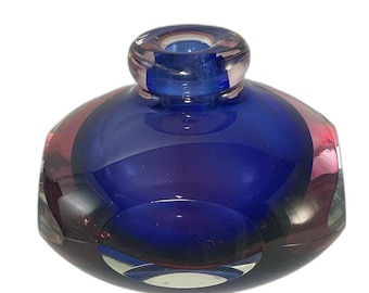 Flacon de parfum Sommerso signé Luigi Onesto Murano Italie bleu violet 9 1/2" MCM
