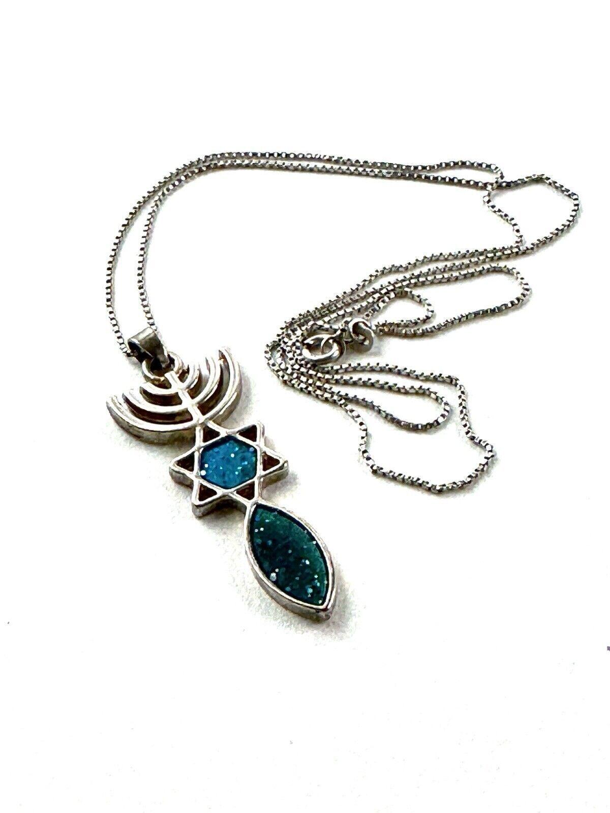 Collana Uomo/donna Con Ciondolo Stella Di David E Menorah | Acciaio Inox | Chiusura Aragosta | Lunghezza 50 Cm