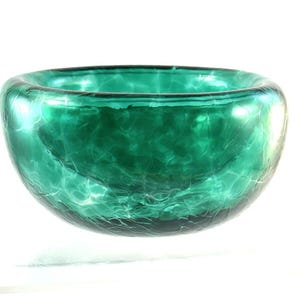 Studio Art Glass Teal Green Spiralled Hollow Hand Blown Double Wall 5 Bowl Vtg image 3