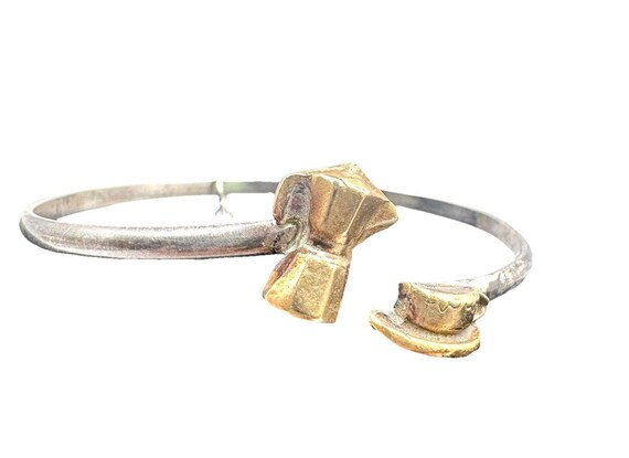 Vtg Sterling Silver Gold Coffee Espresso Cuff Bracelet Italian Moka Pot Cup 925 View 2