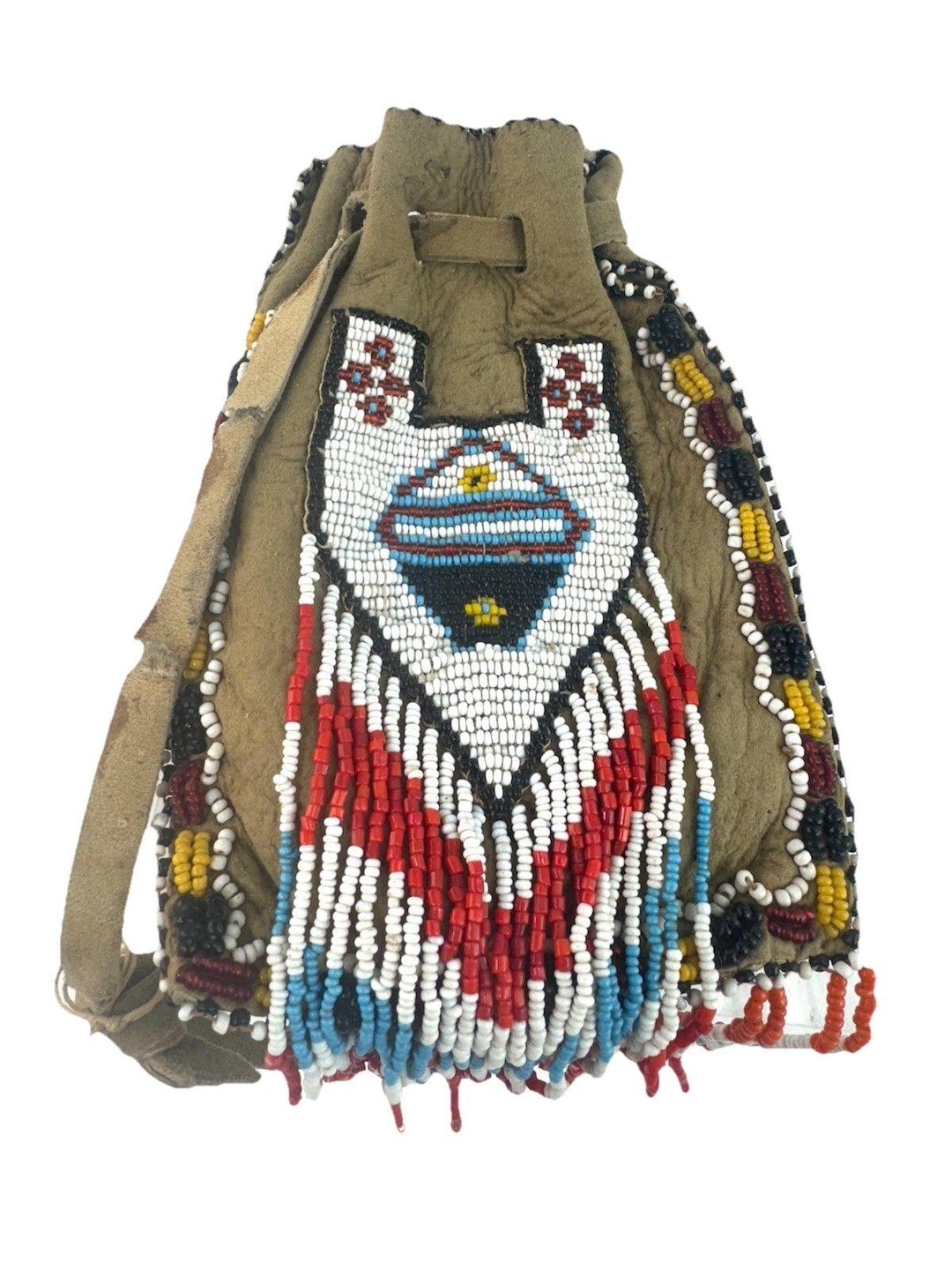 19th Native American Apache Beaded Strike a Lite Bag Antique