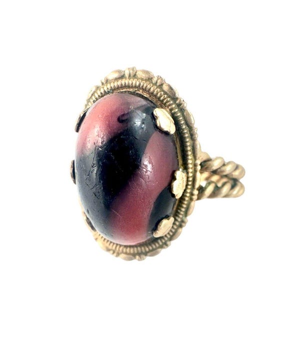 Vtg Large Ruby In Zoisite Cabochon Ring Gold Tone… - image 4