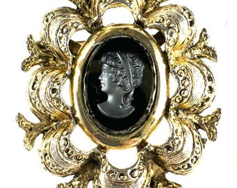 Broche Ancienne De Deuil Noire - Bijou Fantaisie Vintage, En Très Bon état