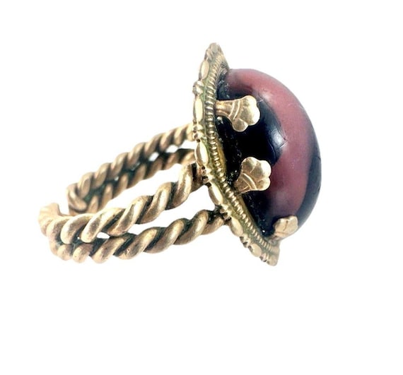 Vtg Large Ruby In Zoisite Cabochon Ring Gold Tone… - image 9