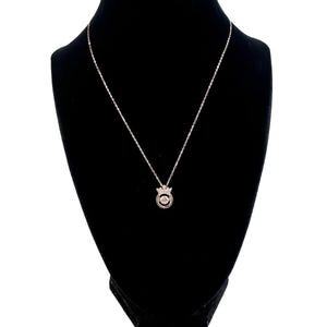 925 Sterling Silver Cz Crown Necklace Pendant Rose Gold Tone