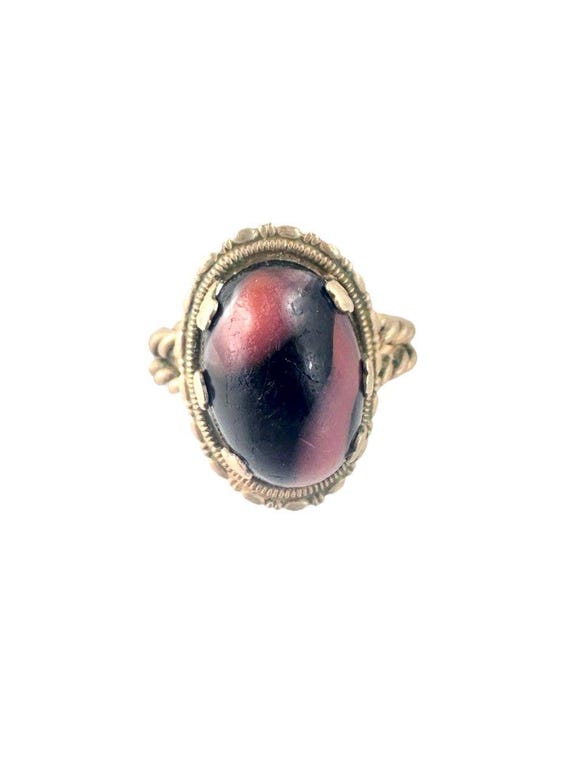 Vtg Large Ruby In Zoisite Cabochon Ring Gold Tone… - image 2