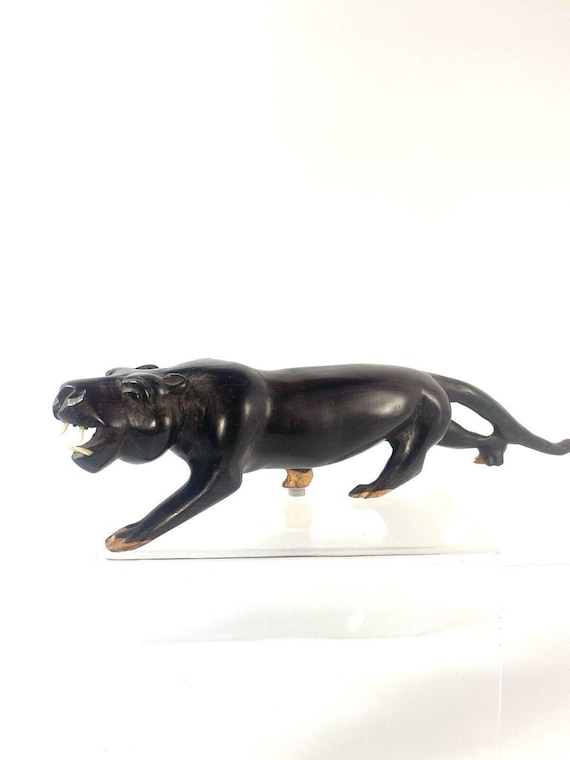 Ebony African Black Panther Hand Carved Prowling Figurine Statue